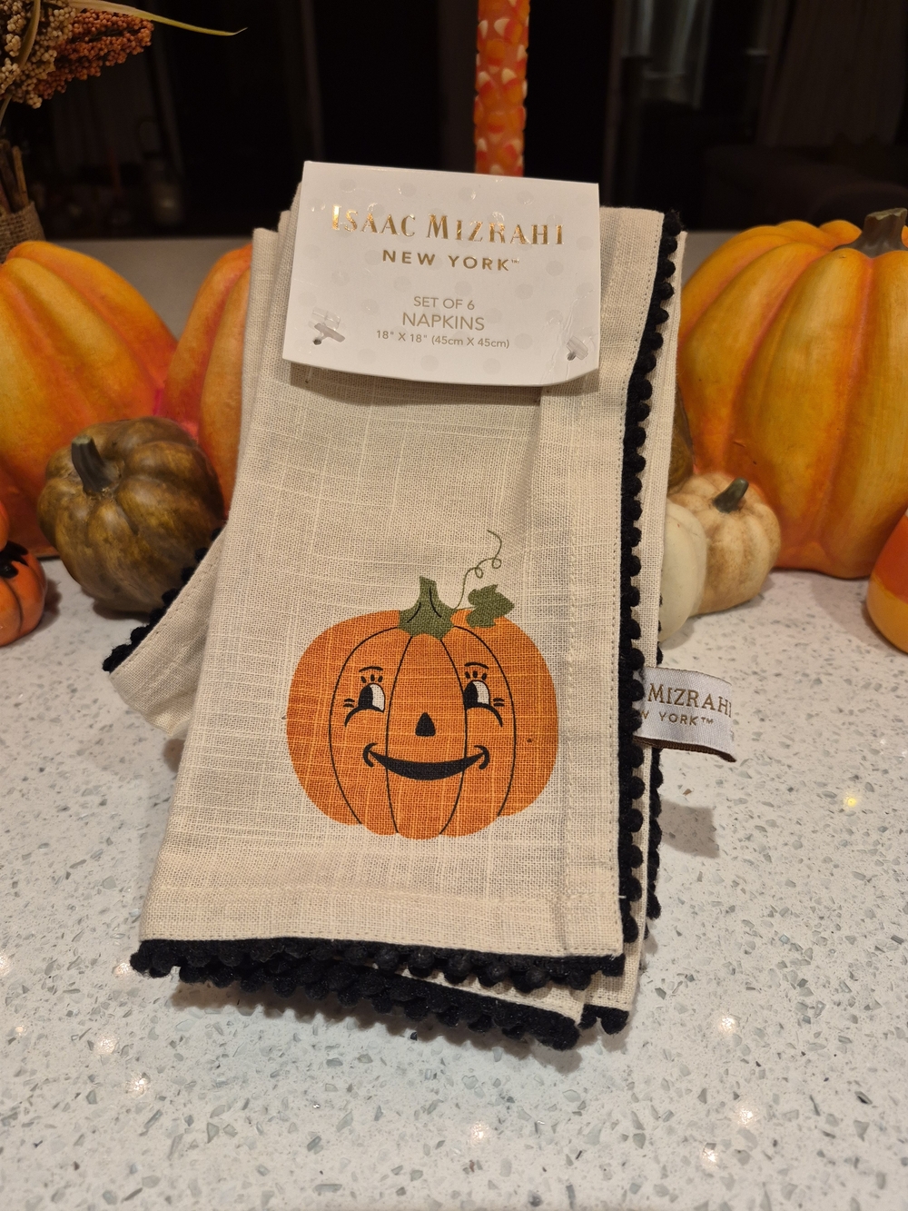 Isaac Mizrahi Pumpkin Print Napkins - Orange & Black